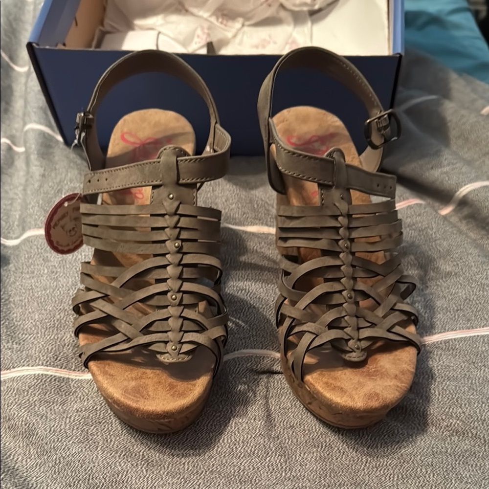 Olive Green Strappy Cage Sandals